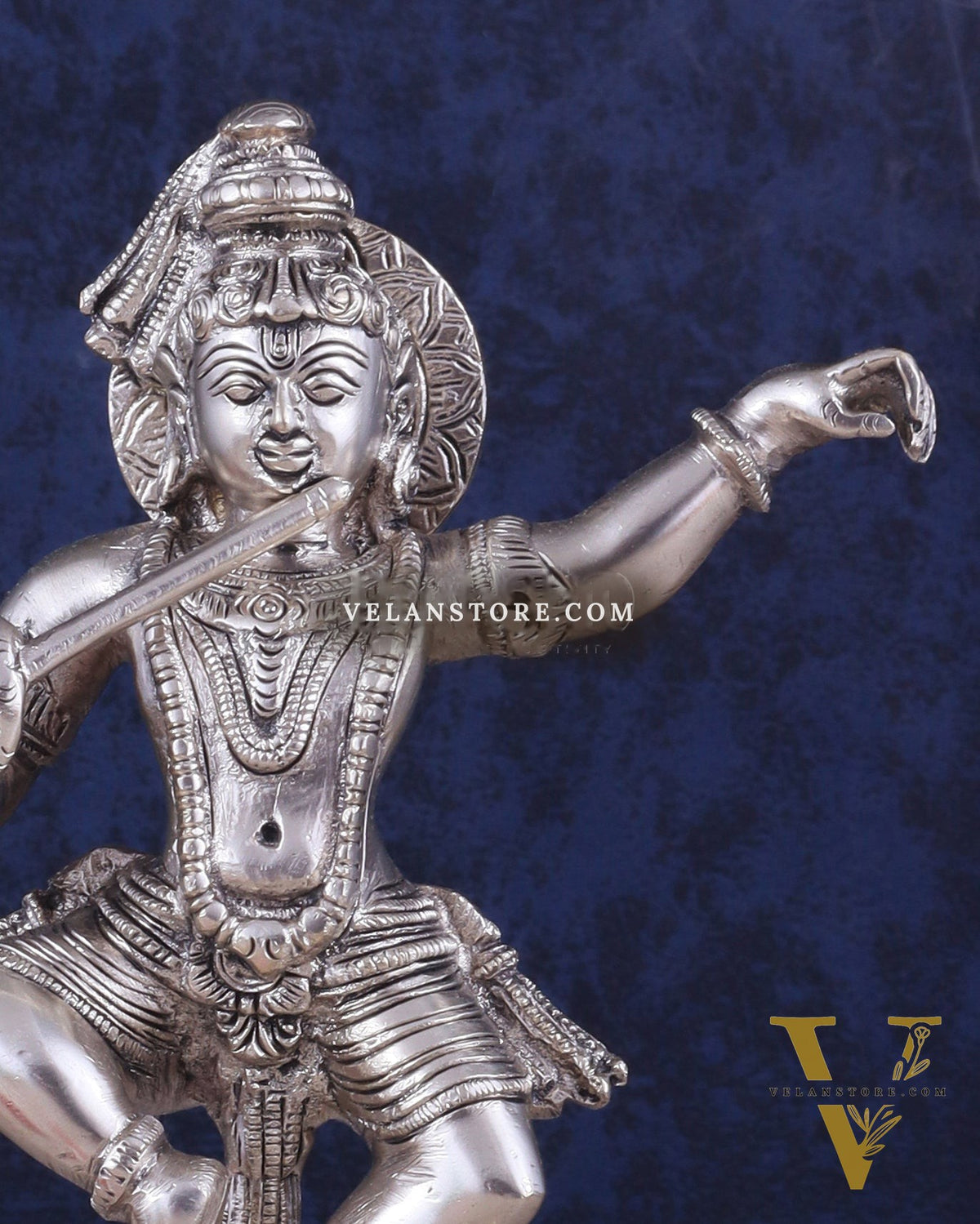 Brass Dancing Krishna Idol | Height: 9 inch with silver plated