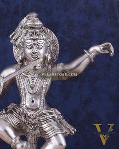 Brass Dancing Krishna Idol | Height: 9 inch with silver plated