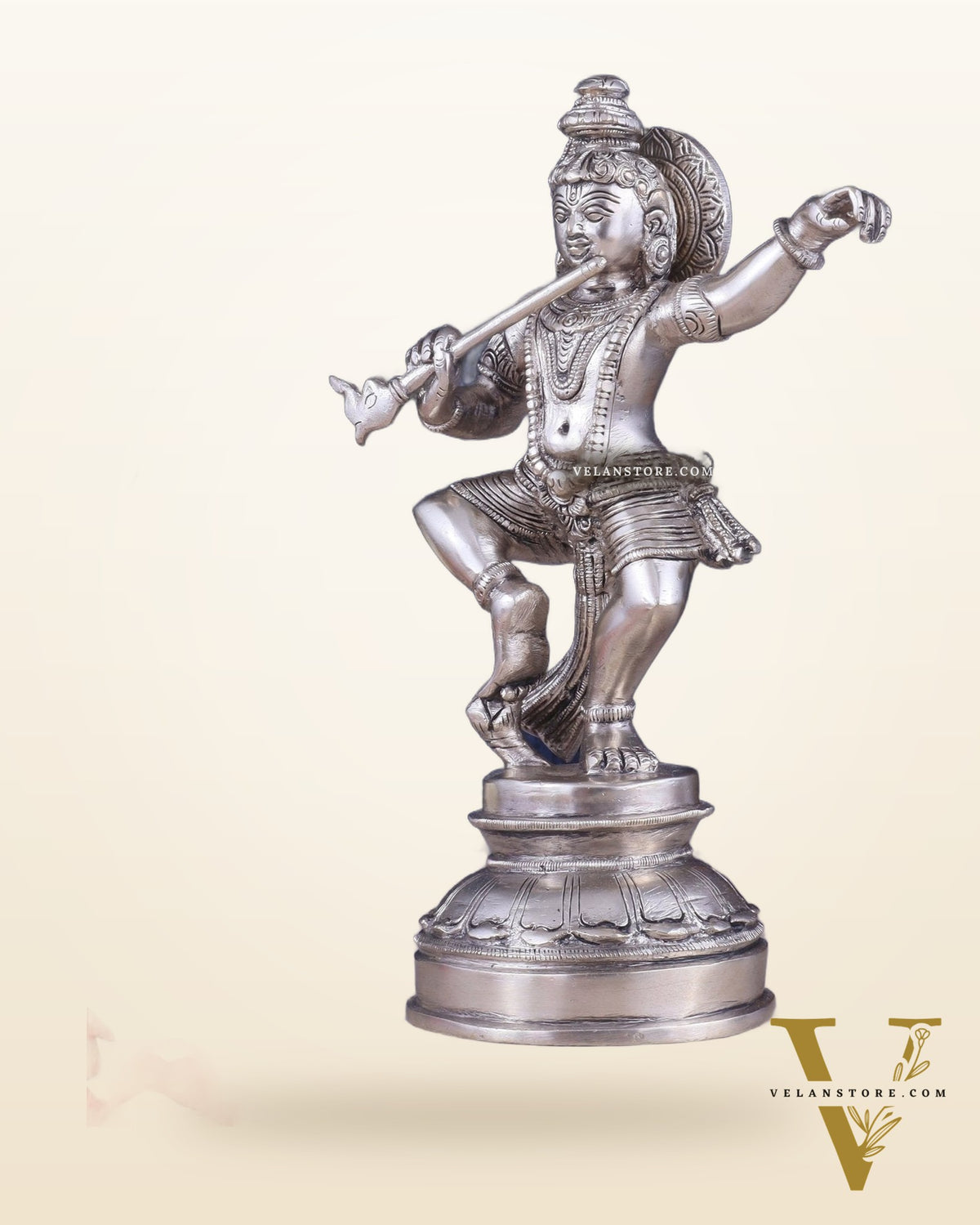 Brass Dancing Krishna Idol | Height: 9 inch with silver plated