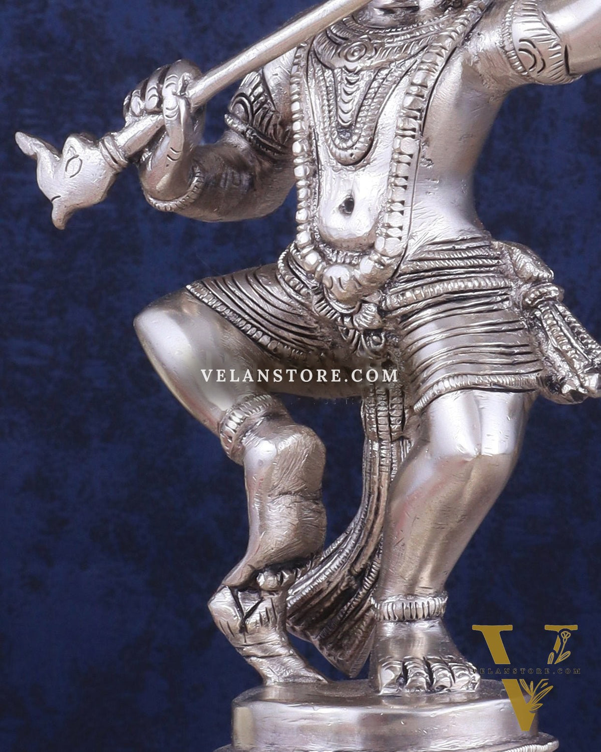 Brass Dancing Krishna Idol | Height: 9 inch with silver plated