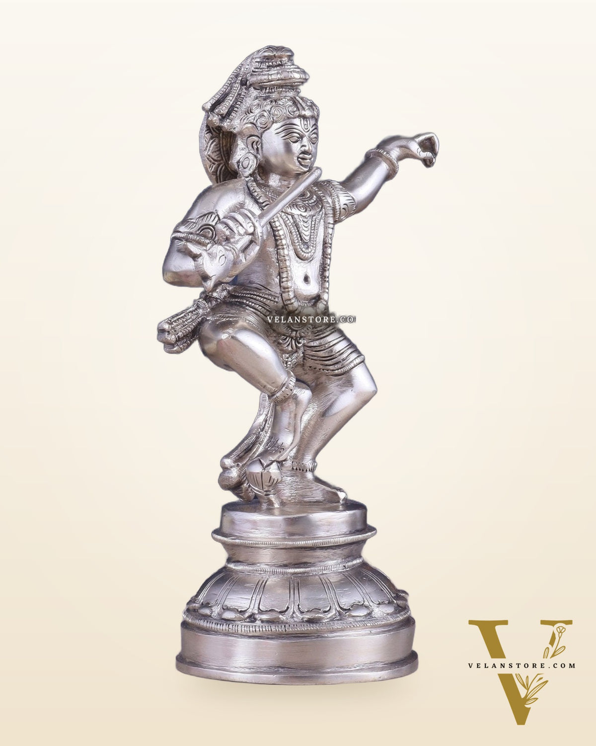 Brass Dancing Krishna Idol | Height: 9 inch with silver plated