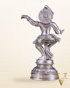 Brass Dancing Krishna Idol | Height: 9 inch with silver plated