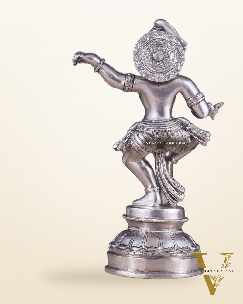 Brass Dancing Krishna Idol | Height: 9 inch with silver plated