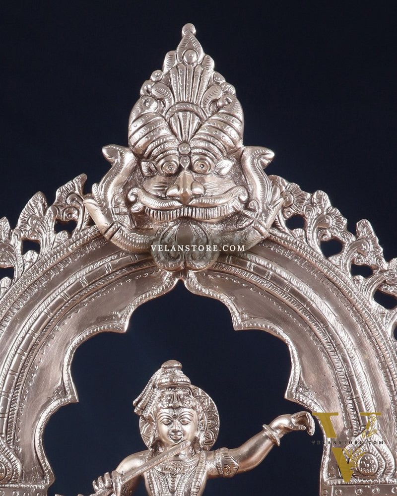 Brass Dancing Lord Krishna & Silver-Plated Prabhavali Arch Frame – Divine Combo 17"