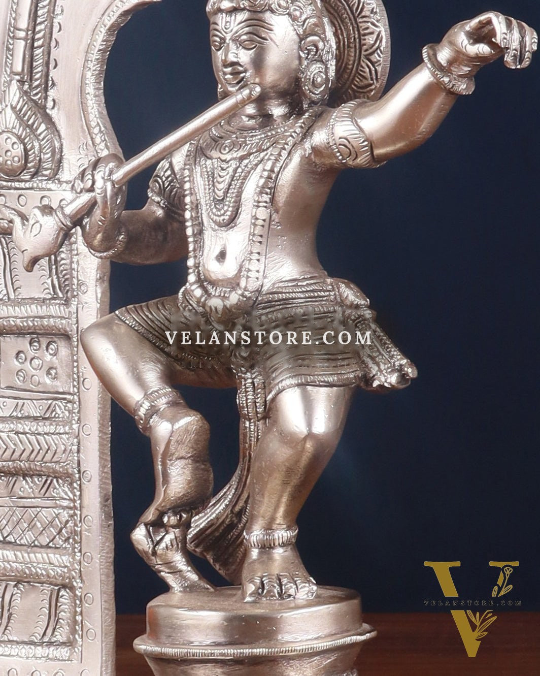 Brass Dancing Lord Krishna & Silver-Plated Prabhavali Arch Frame – Divine Combo 17"