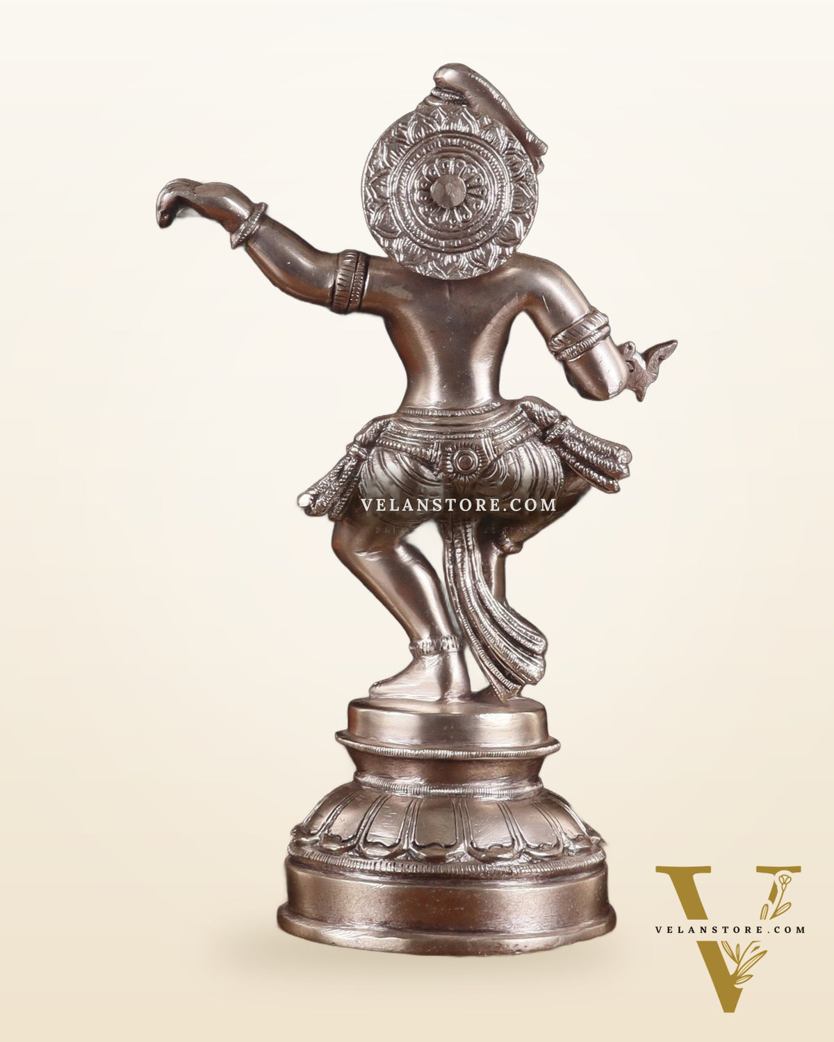 Brass Dancing Lord Krishna & Silver-Plated Prabhavali Arch Frame – Divine Combo 17"