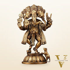Brass Dancing Panchmukhi Ganesha Statue - 15 Inch tall
