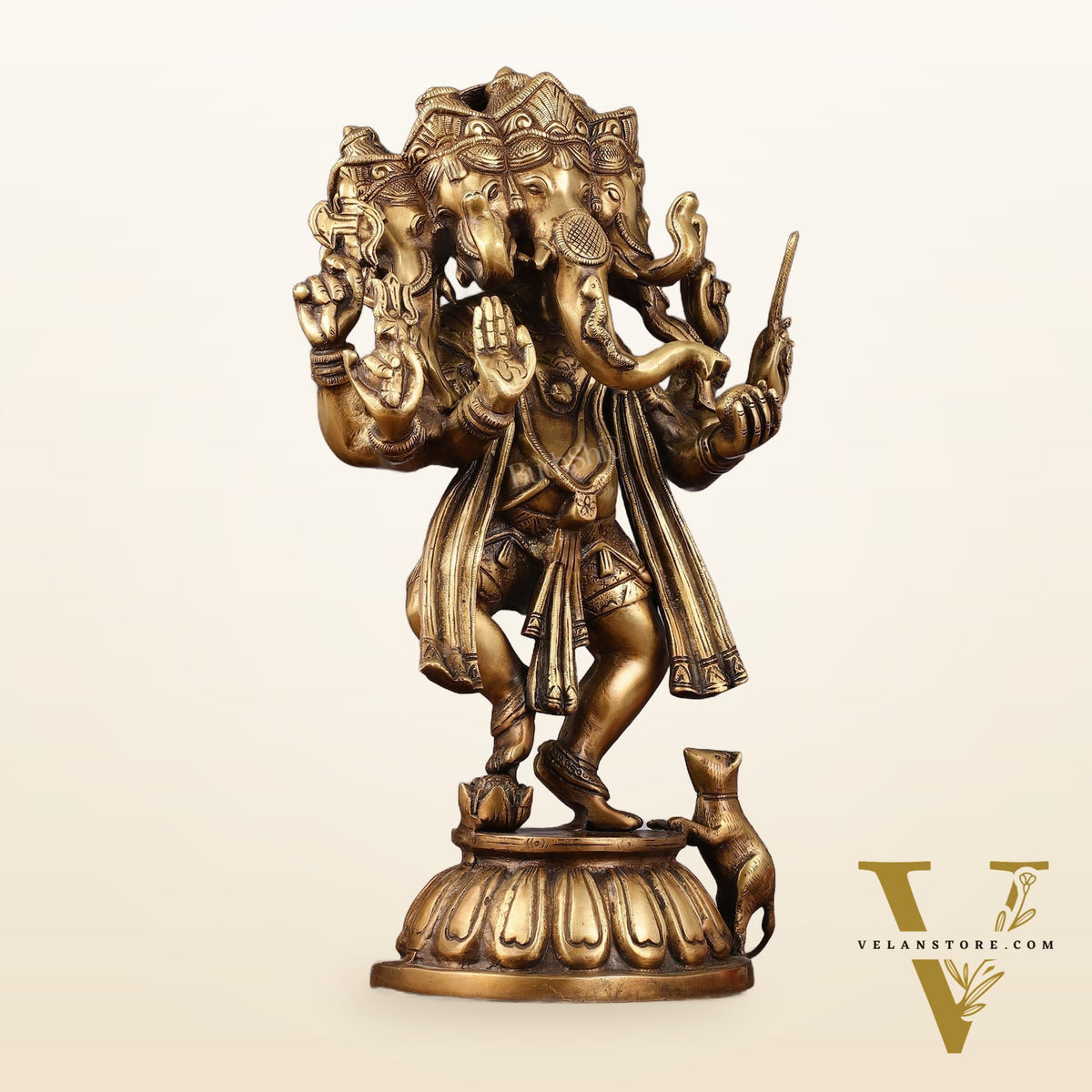 Brass Dancing Panchmukhi Ganesha Statue - 15 Inch tall