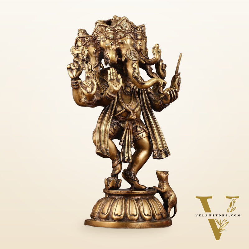 Brass Dancing Panchmukhi Ganesha Statue - 15 Inch tall