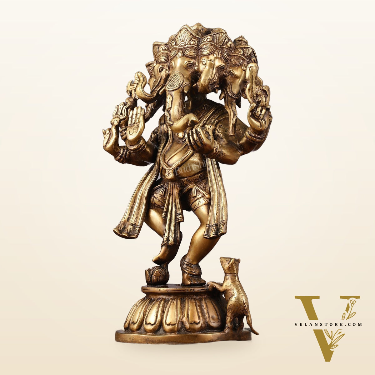 Brass Dancing Panchmukhi Ganesha Statue - 15 Inch tall