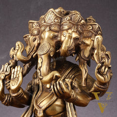 Brass Dancing Panchmukhi Ganesha Statue - 15 Inch tall