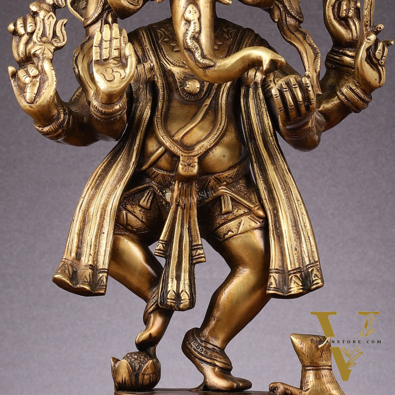 Brass Dancing Panchmukhi Ganesha Statue - 15 Inch tall