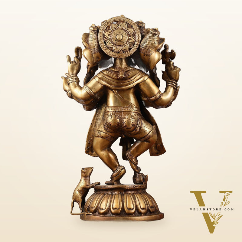 Brass Dancing Panchmukhi Ganesha Statue - 15 Inch tall