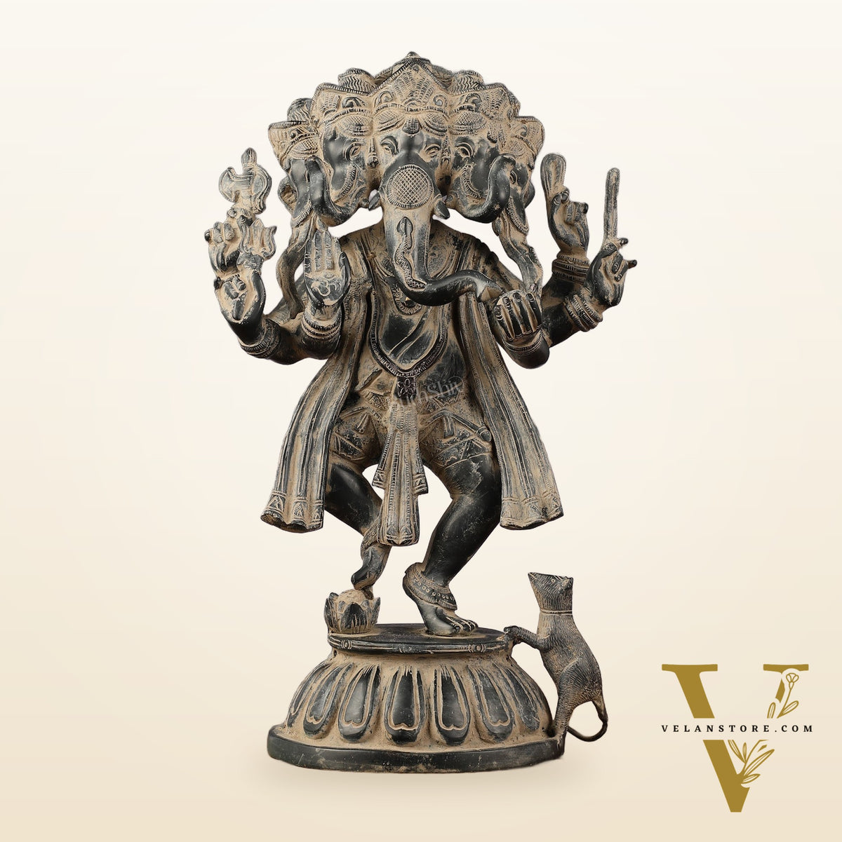 Brass Dancing Panchmukhi Ganesha Statue - 15 Inch Vintage sculpture