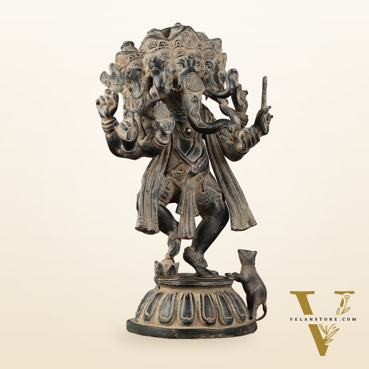 Brass Dancing Panchmukhi Ganesha Statue - 15 Inch Vintage sculpture