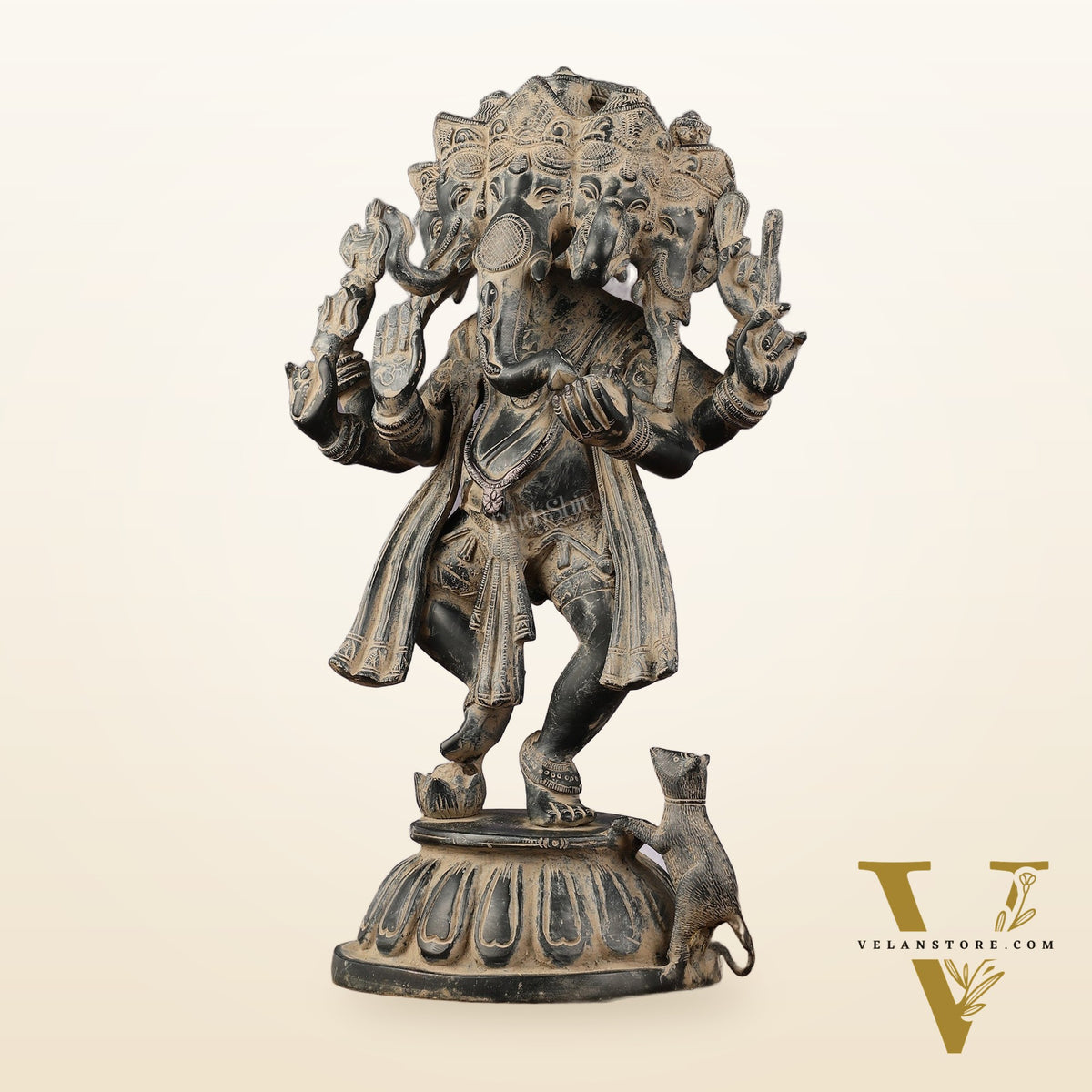 Brass Dancing Panchmukhi Ganesha Statue - 15 Inch Vintage sculpture
