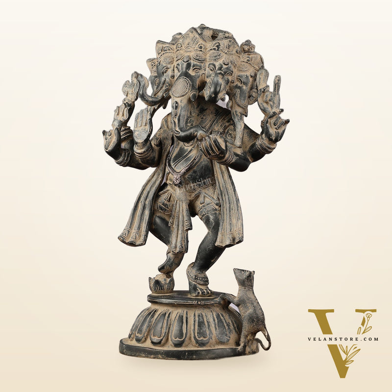 Brass Dancing Panchmukhi Ganesha Statue - 15 Inch Vintage sculpture