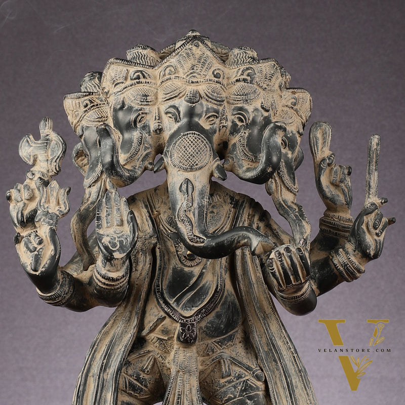 Brass Dancing Panchmukhi Ganesha Statue - 15 Inch Vintage sculpture