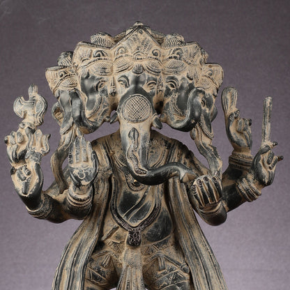 Brass Dancing Panchmukhi Ganesha Statue - 15 Inch Vintage sculpture