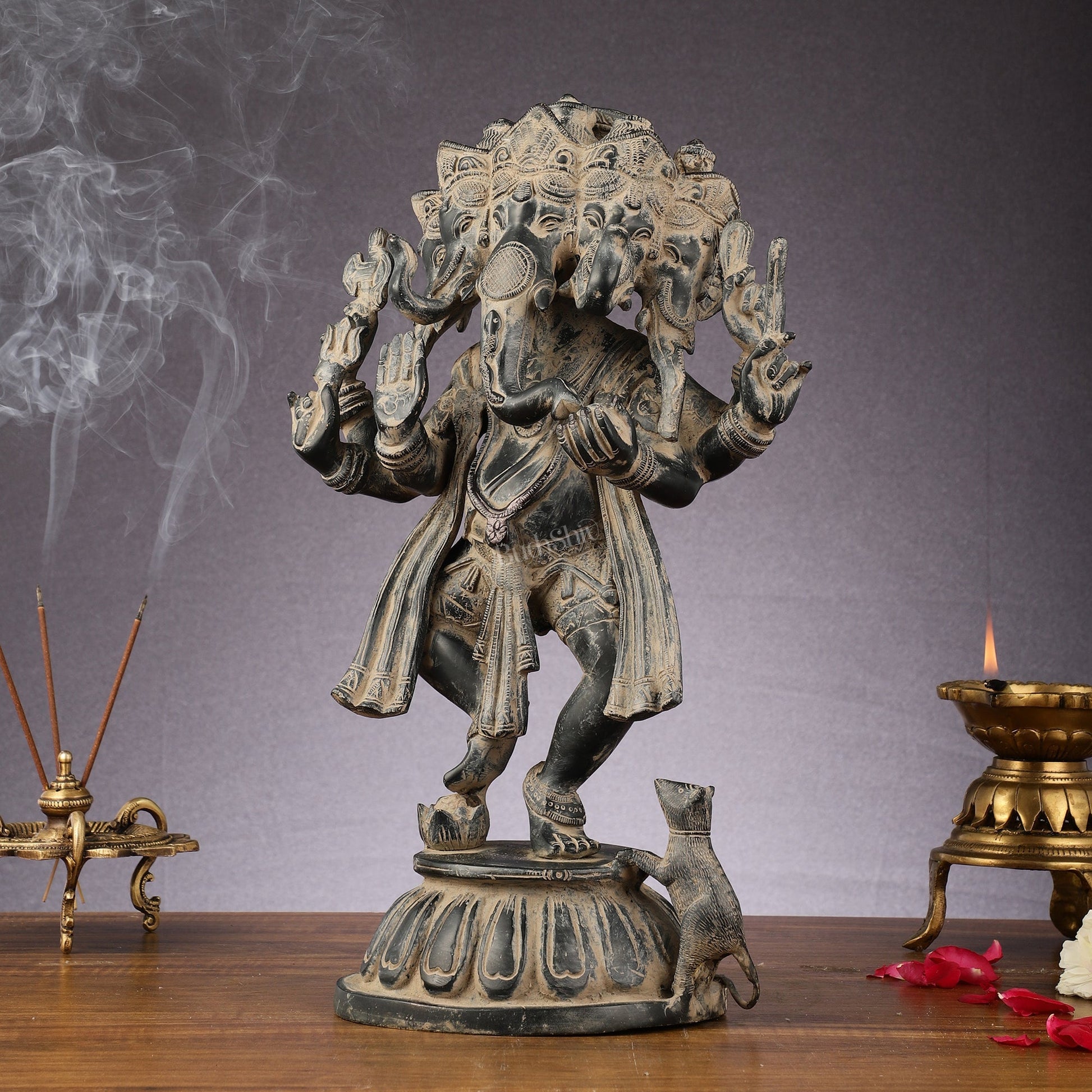 Brass Dancing Panchmukhi Ganesha Statue - 15 Inch Vintage sculpture