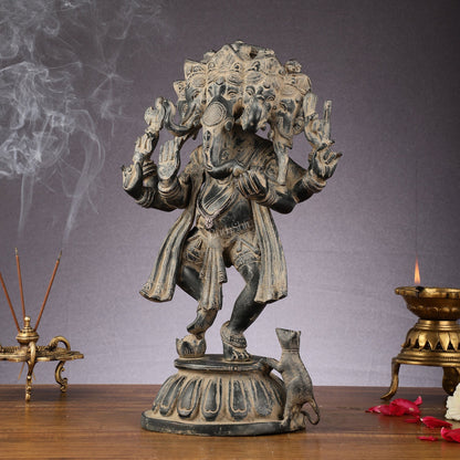 Brass Dancing Panchmukhi Ganesha Statue - 15 Inch Vintage sculpture