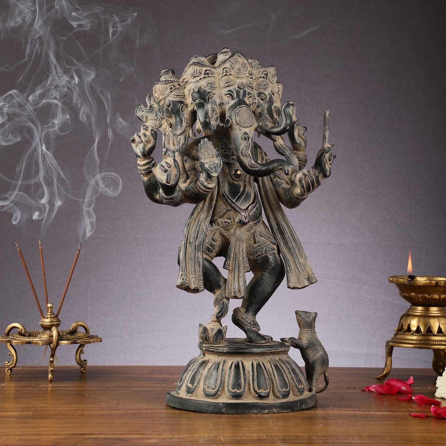 Brass Dancing Panchmukhi Ganesha Statue - 15 Inch Vintage sculpture