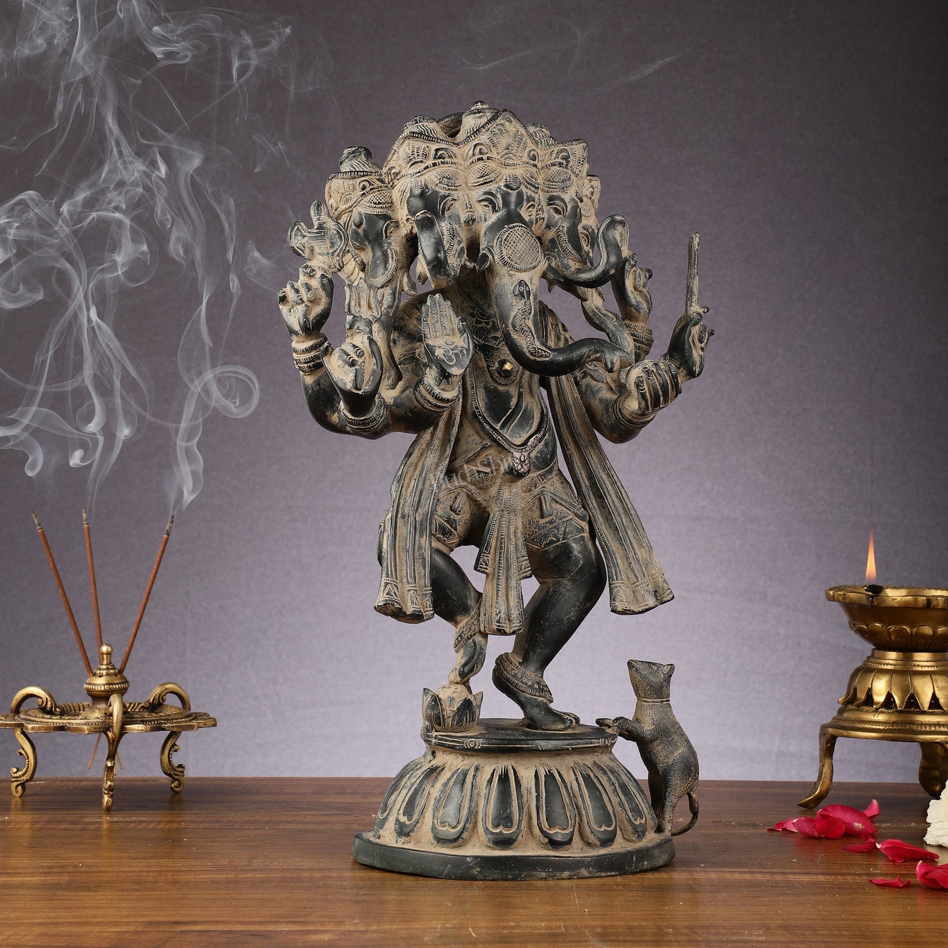 Brass Dancing Panchmukhi Ganesha Statue - 15 Inch Vintage sculpture