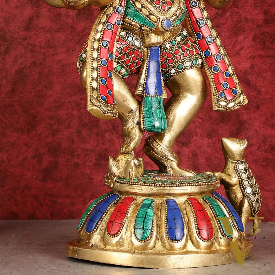 Brass Dancing Panchmukhi Ganesha Statue - 15 Inch with stonework