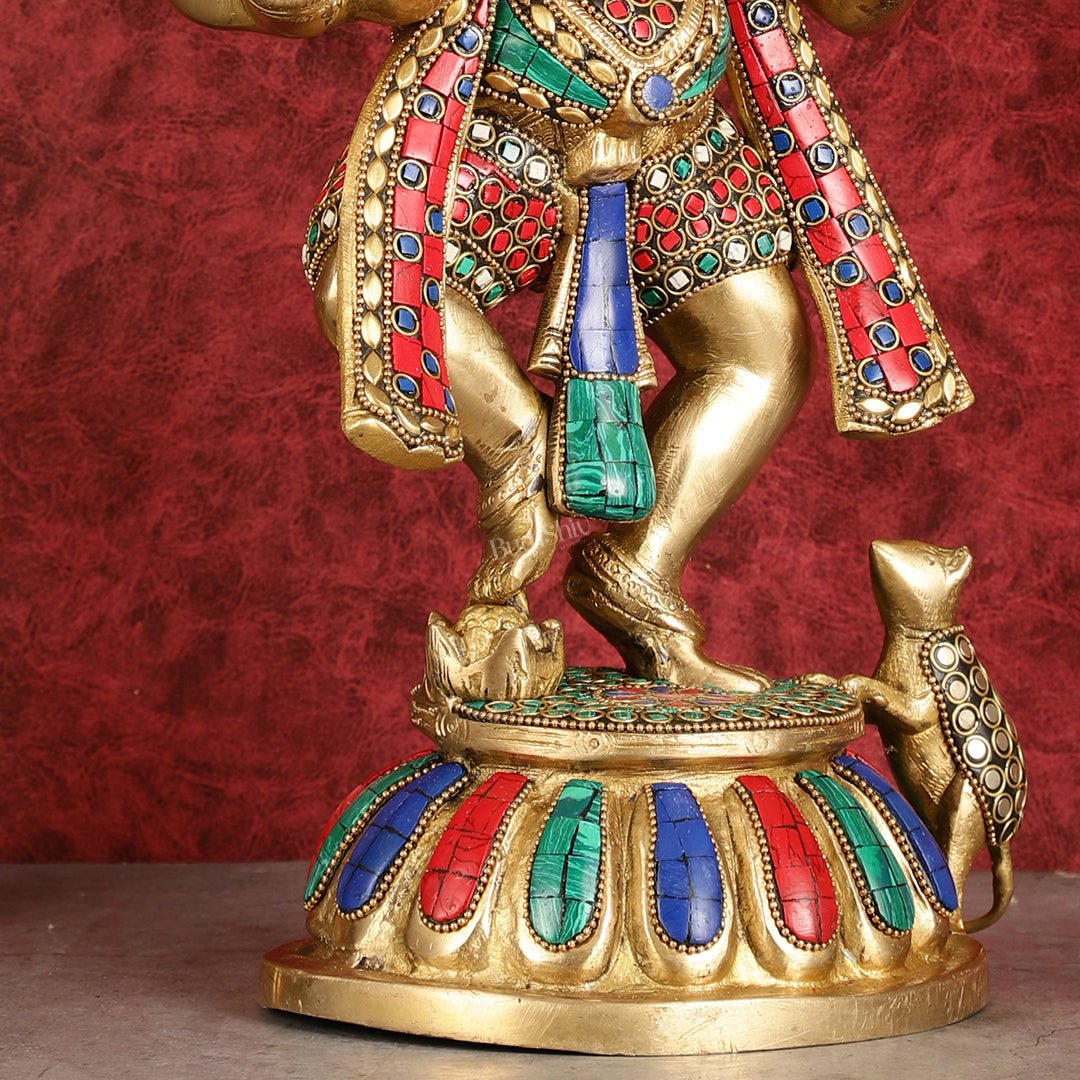 Brass Dancing Panchmukhi Ganesha Statue - 15 Inch with stonework