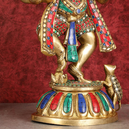 Brass Dancing Panchmukhi Ganesha Statue - 15 Inch with stonework