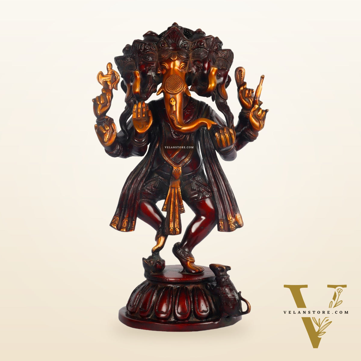 Brass Dancing Panchmukhi Ganesha Statue - 15 Inches