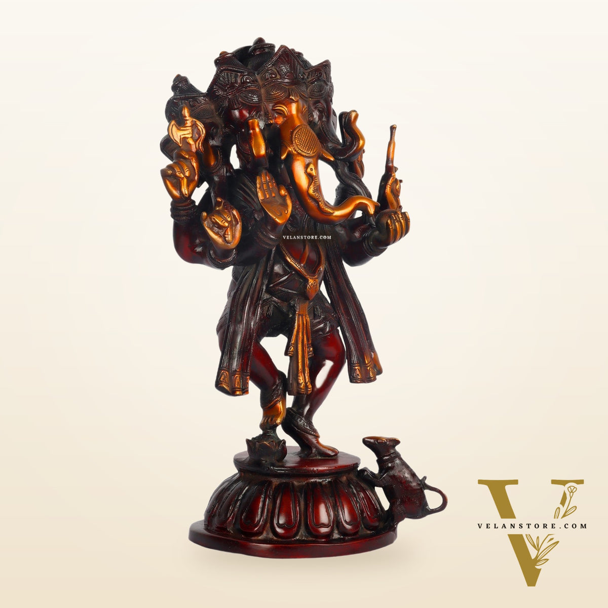 Brass Dancing Panchmukhi Ganesha Statue - 15 Inches