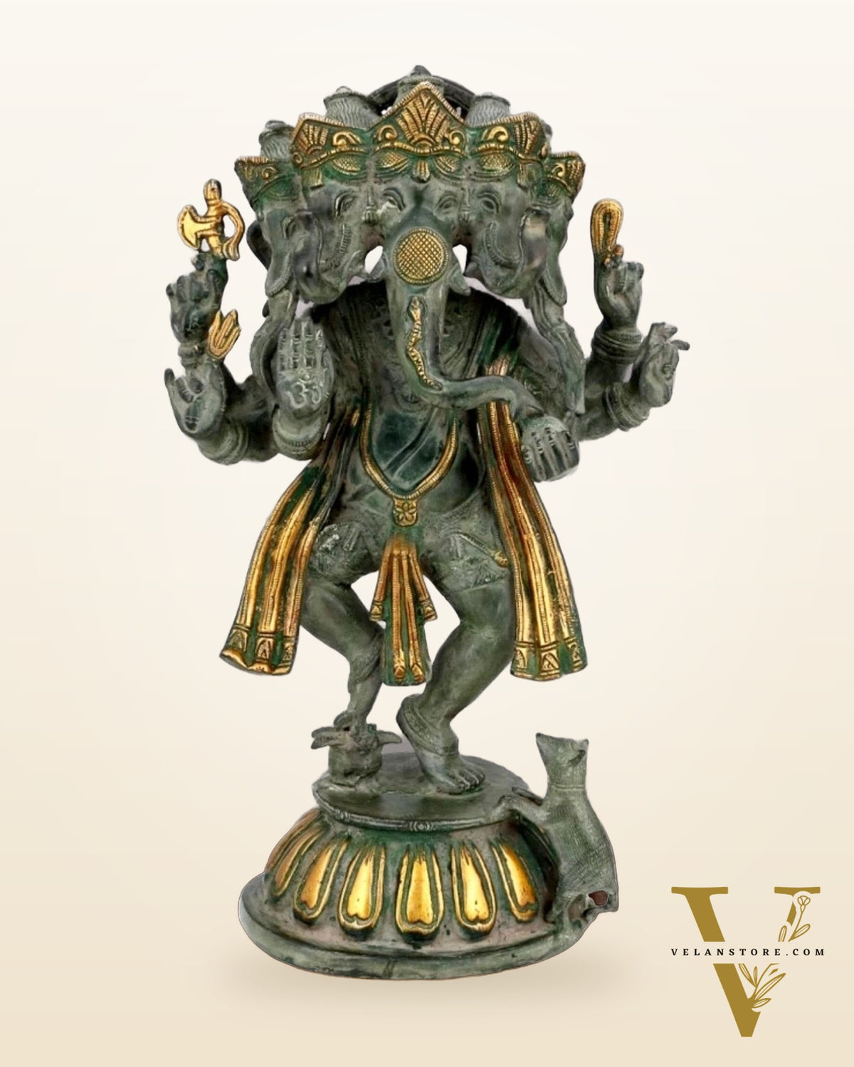 Brass Dancing Panchmukhi Ganesha Statue - 15 Inches