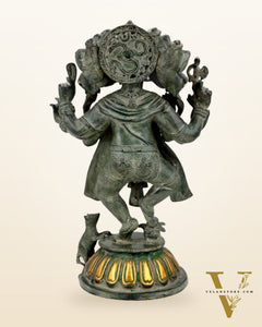 Brass Dancing Panchmukhi Ganesha Statue - 15 Inches