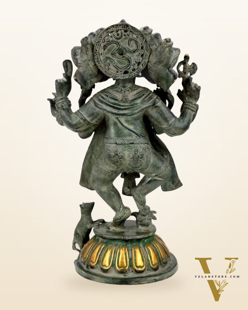 Brass Dancing Panchmukhi Ganesha Statue - 15 Inches