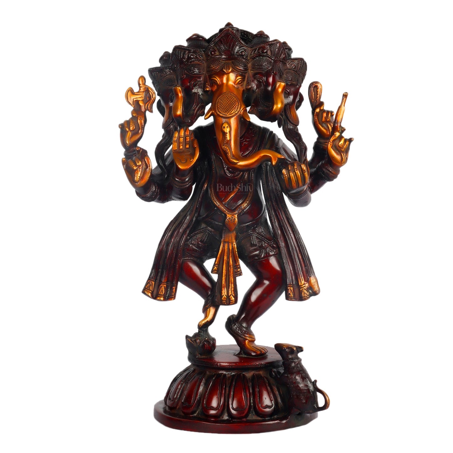 Brass Dancing Panchmukhi Ganesha Statue - 15 Inches