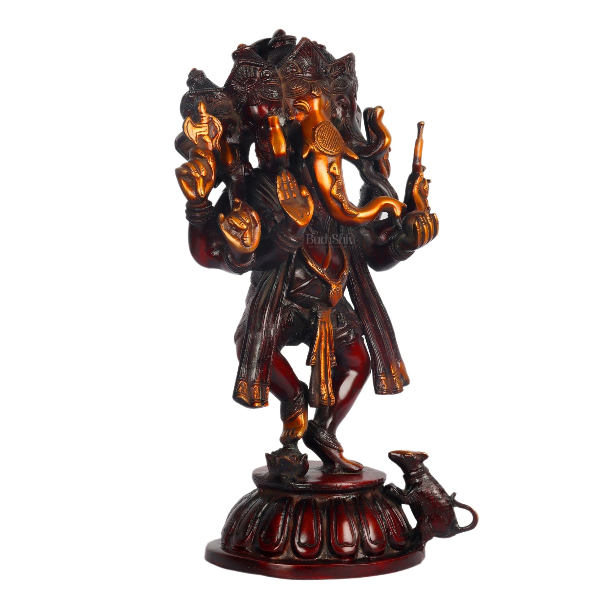 Brass Dancing Panchmukhi Ganesha Statue - 15 Inches
