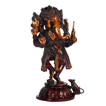 Brass Dancing Panchmukhi Ganesha Statue - 15 Inches