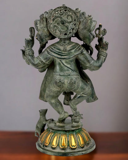 Brass Dancing Panchmukhi Ganesha Statue - 15 Inches