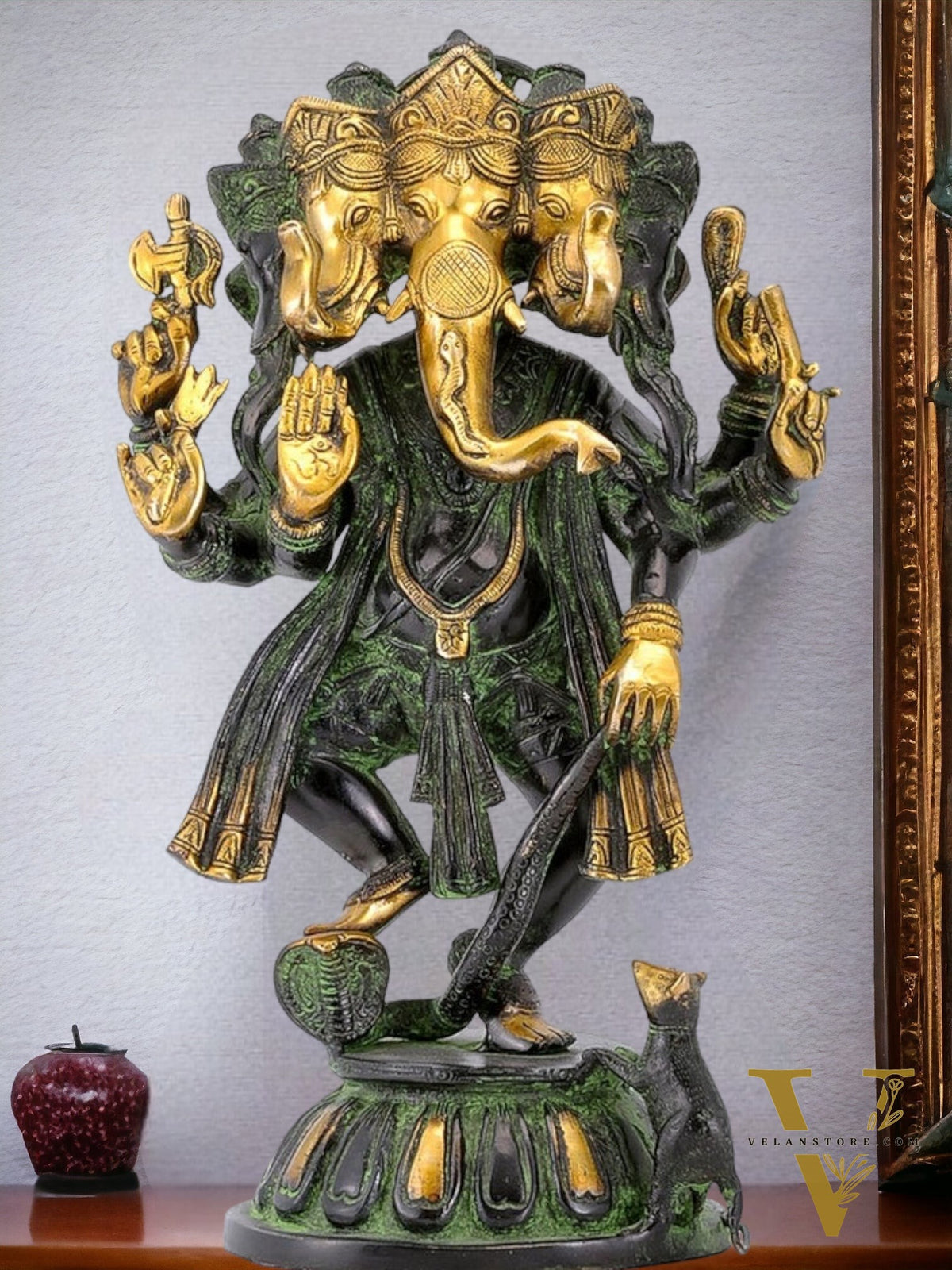 Brass Dancing Panchmukhi Ganesha with 5 heads Statue - 15 Inches