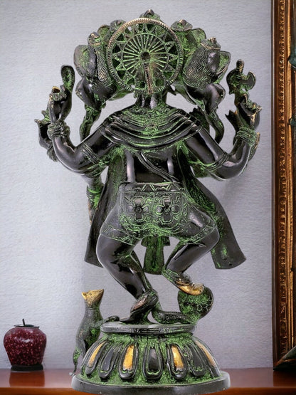 Brass Dancing Panchmukhi Ganesha with 5 heads Statue - 15 Inches