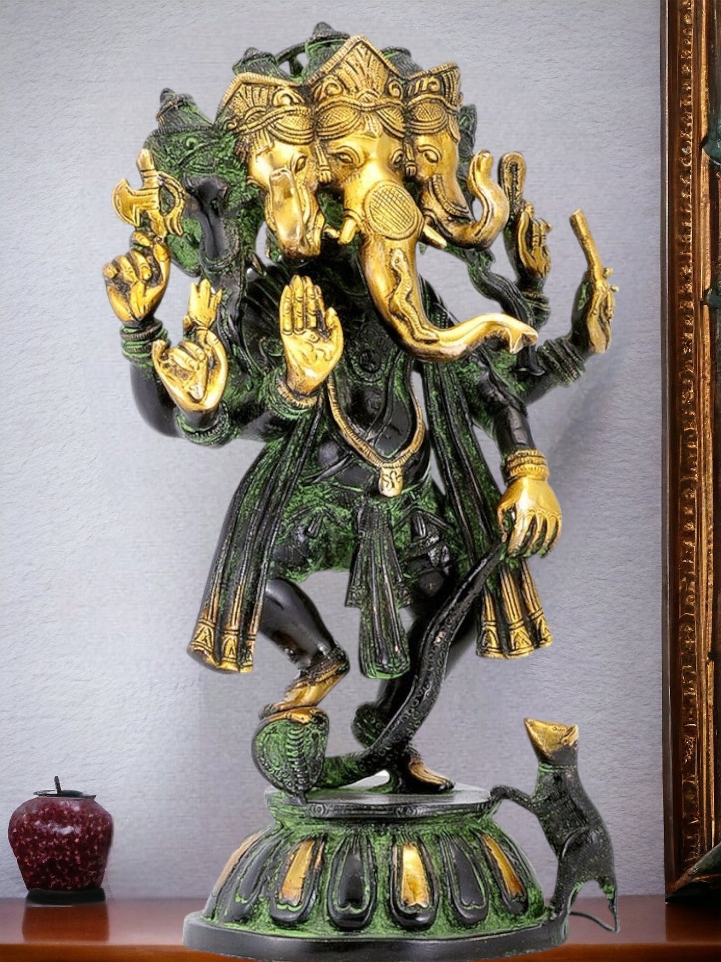 Brass Dancing Panchmukhi Ganesha with 5 heads Statue - 15 Inches