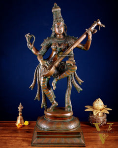 Brass Dancing Saraswati Idol 32" added copper