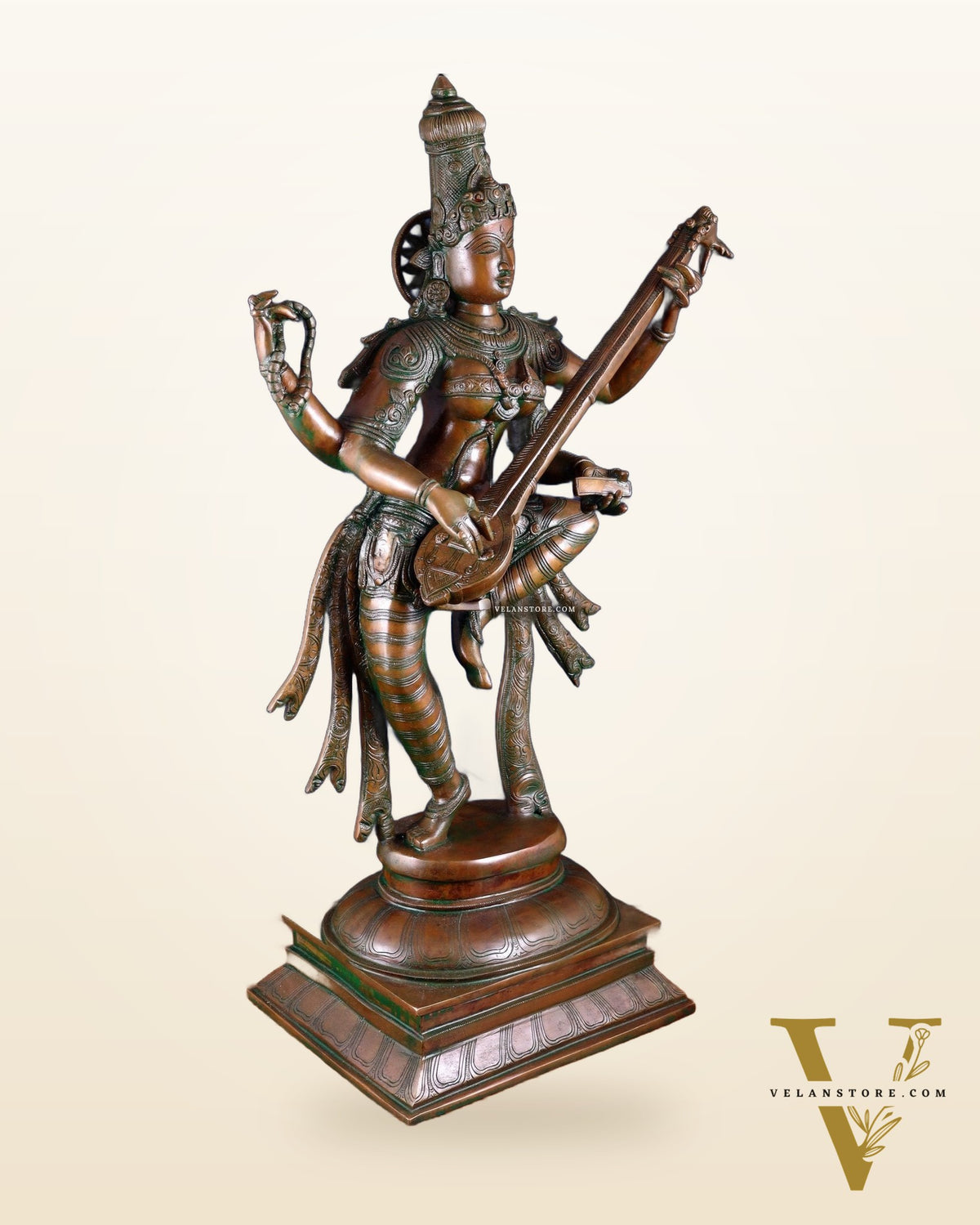 Brass Dancing Saraswati Idol 32" added copper