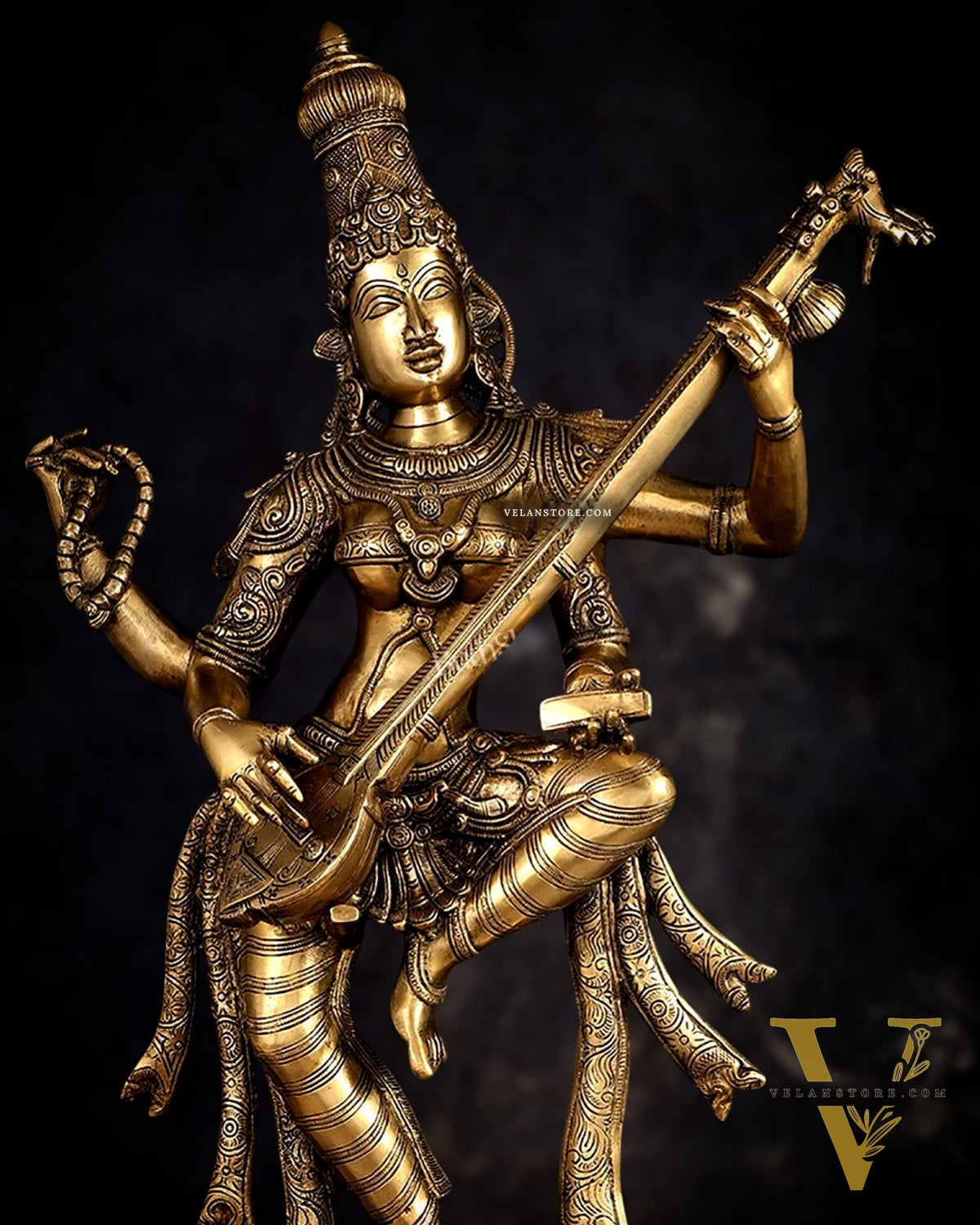 Brass Dancing Saraswati Idol 32"