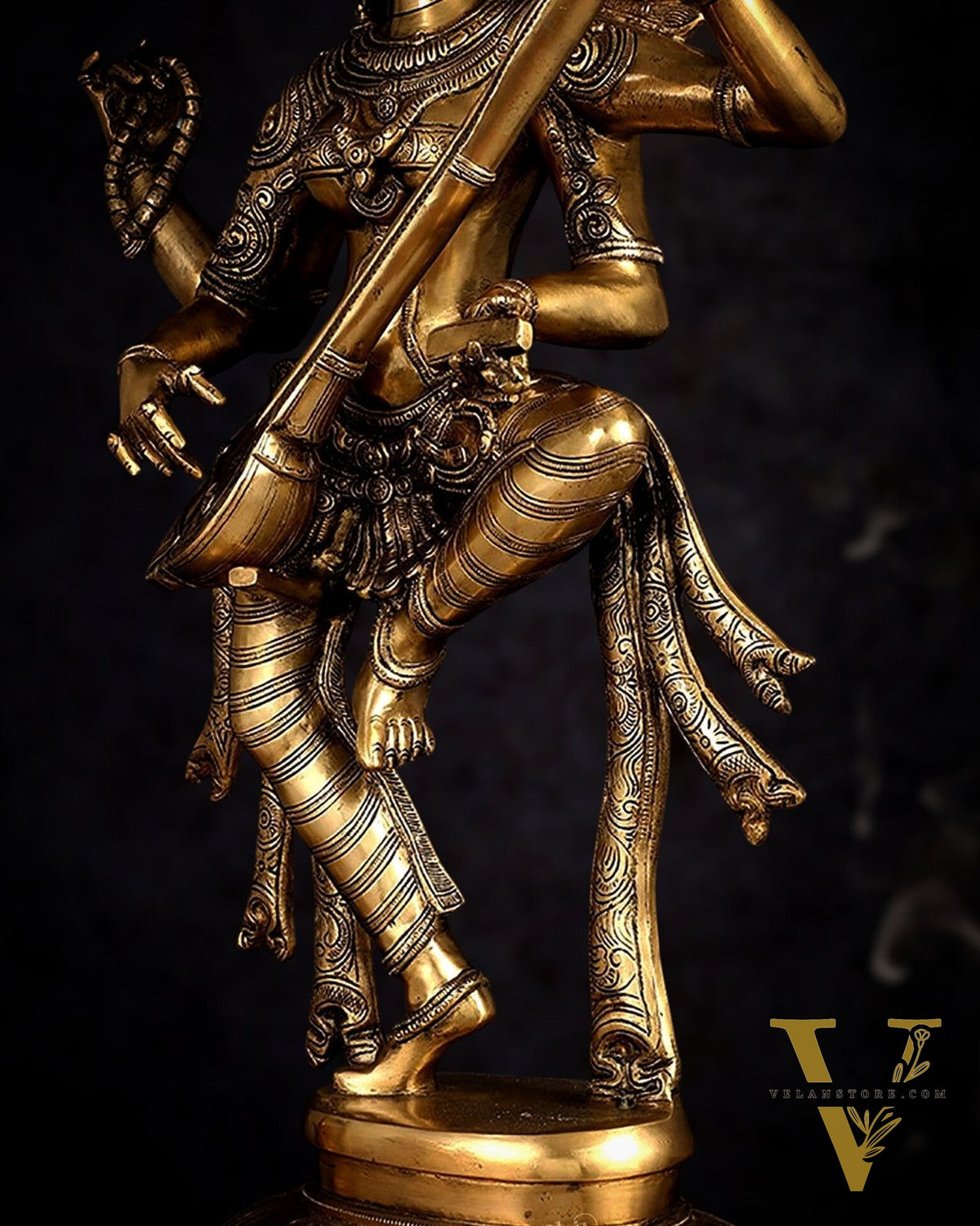 Brass Dancing Saraswati Idol 32"