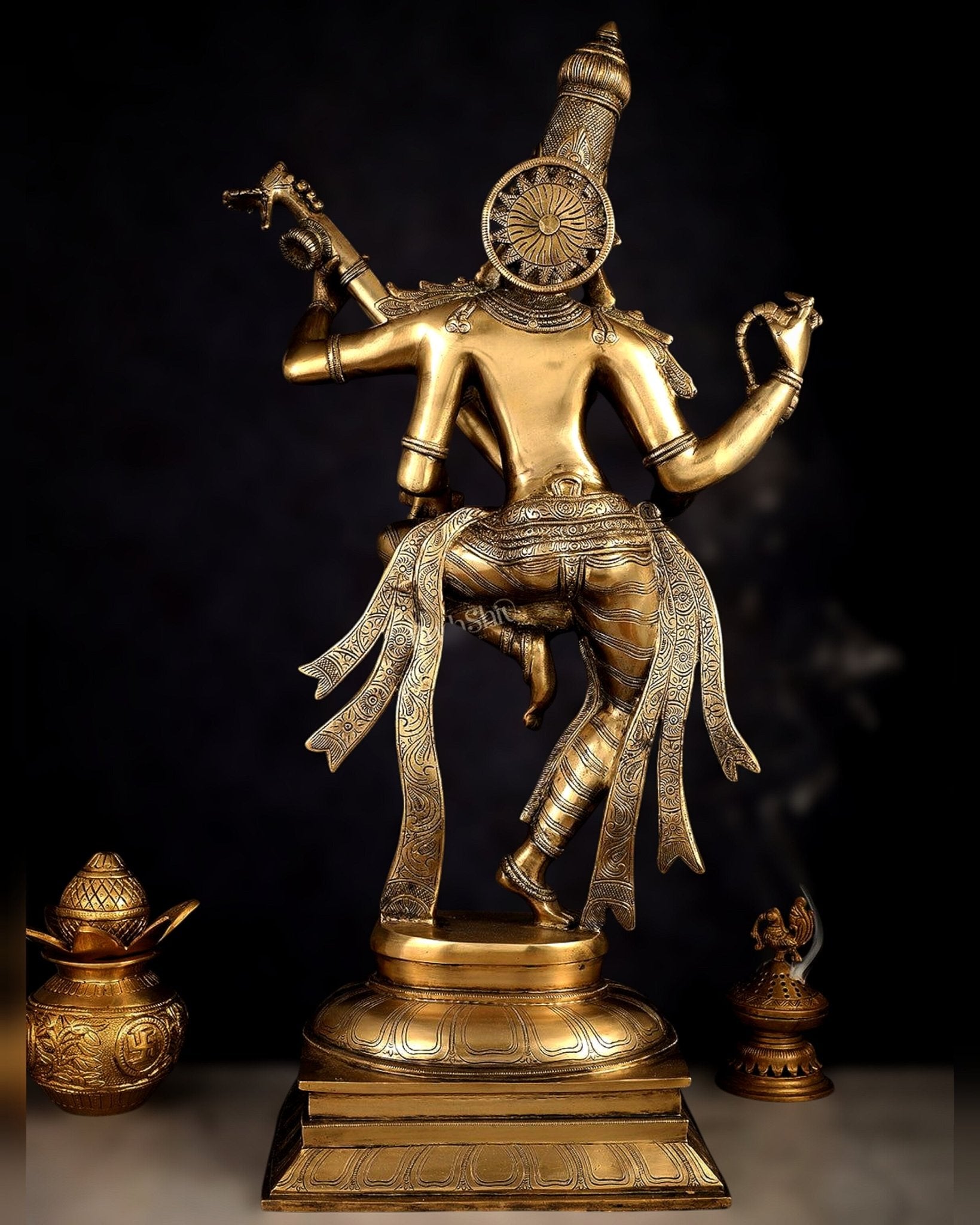 Brass Dancing Saraswati Idol 32"