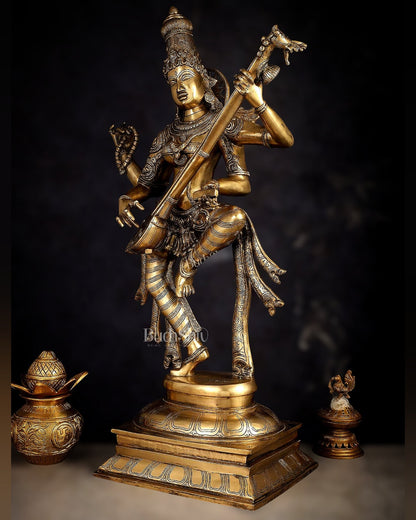 Brass Dancing Saraswati Idol 32"