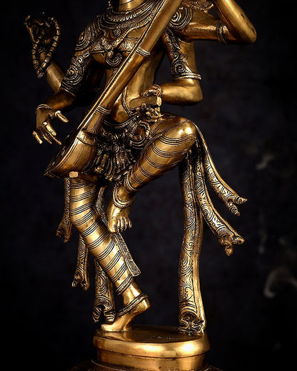 Brass Dancing Saraswati Idol 32"