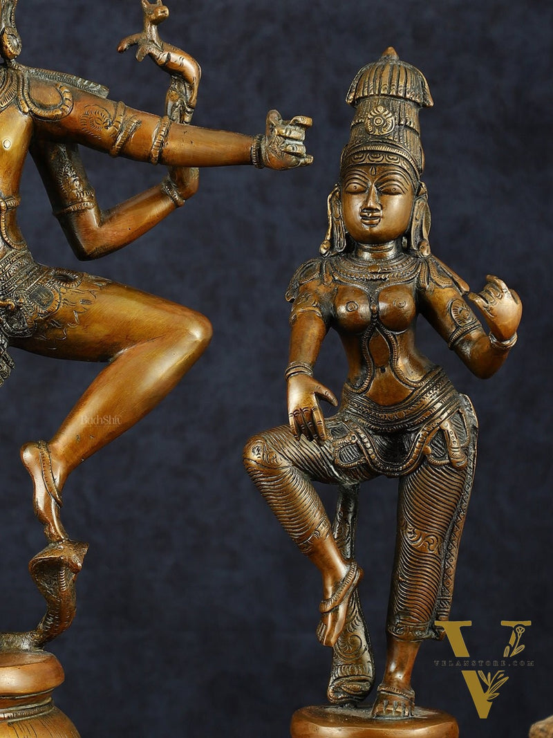Brass Dancing Shiva and Parvati idols– 22"